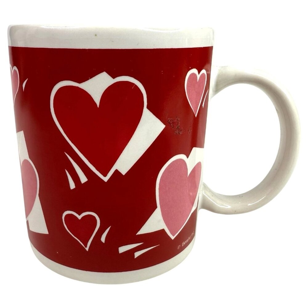 Vintage Heart Mug Valentines Day Red Pink White Ceramic By Betallic Inc.